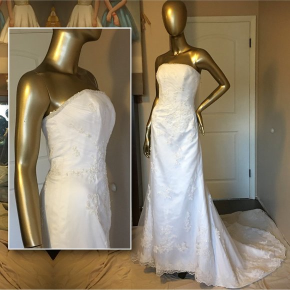 MICHELANGELO ๐ฅ Beaded Strapless Tulle Lace Wedding Dress - David's Bridal NEW!! - Picture 2 of 16